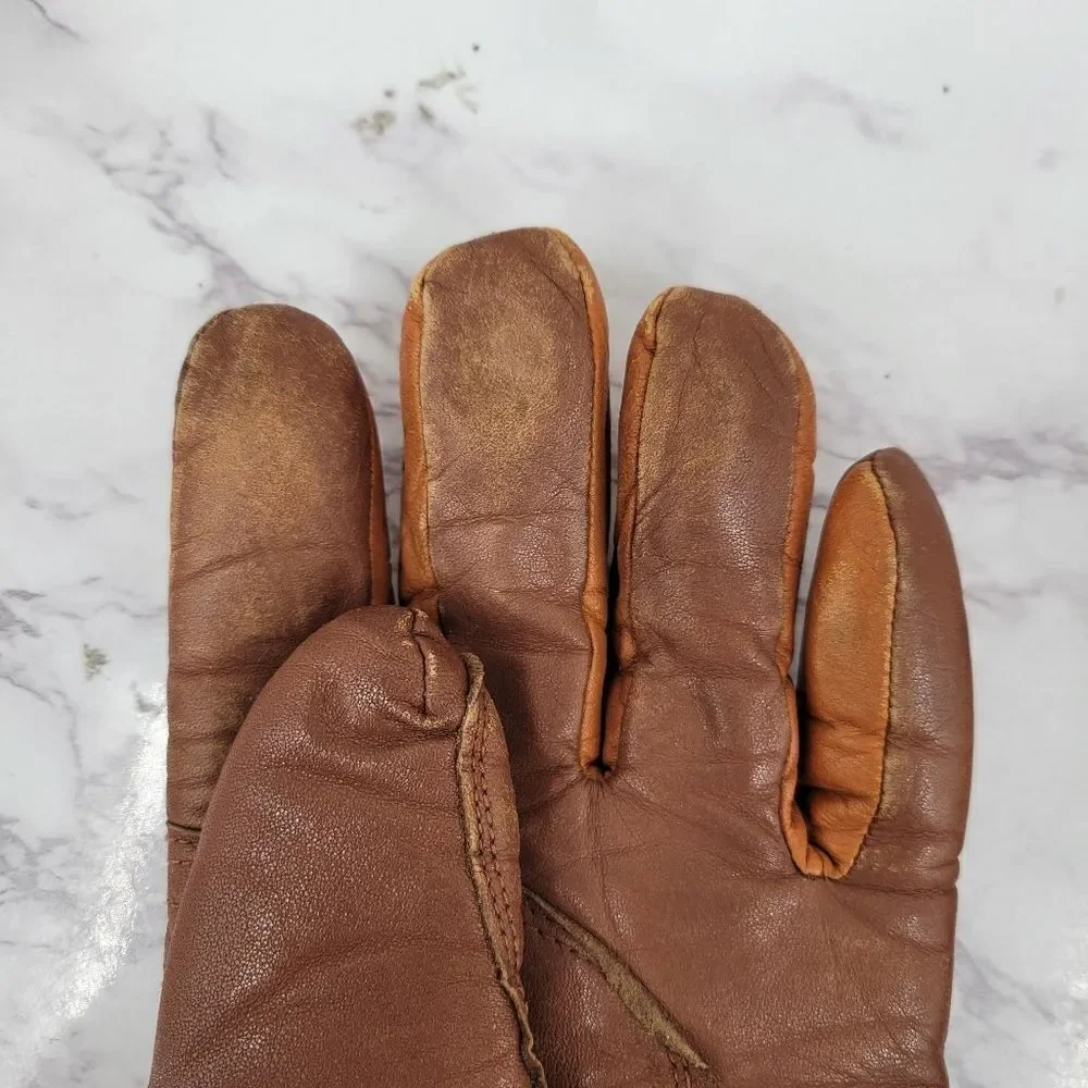 Aris Ski Gloves Vintage Brown Leather Lined Women's Medium